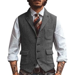 Pánská vesta hnědá vzor rybí kost elegantní slim fit svatba společenská módní - náhled 5