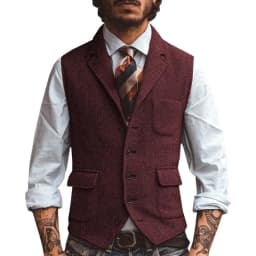 Pánská vesta hnědá vzor rybí kost elegantní slim fit svatba společenská módní - náhled 4