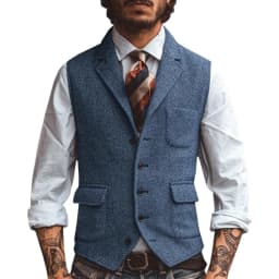 Pánská vesta hnědá vzor rybí kost elegantní slim fit svatba společenská módní - náhled 7