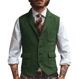 Pánská vesta hnědá vzor rybí kost elegantní slim fit svatba společenská módní - náhled 6