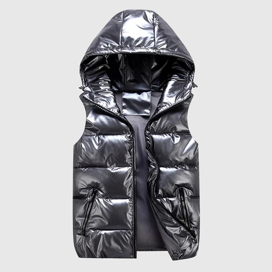 Pánská zimní prošívaná vesta s kapucí - voděodolná, teplá, elastická, XL-4XL