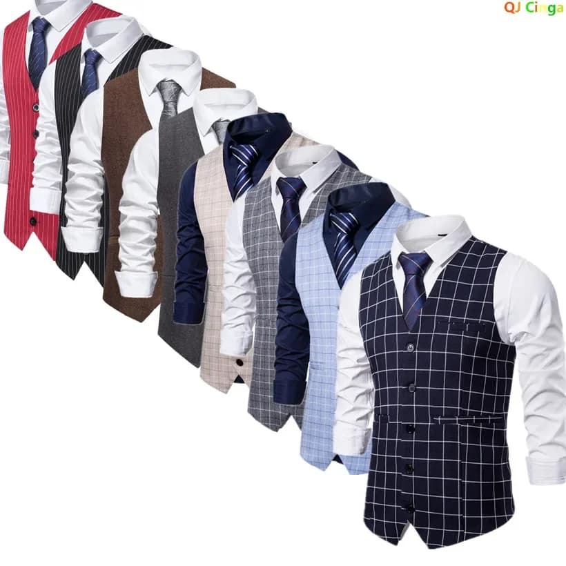 Pánská vesta v modré barvě kostkovaná společenská slim fit elegantní vesta S-XXL