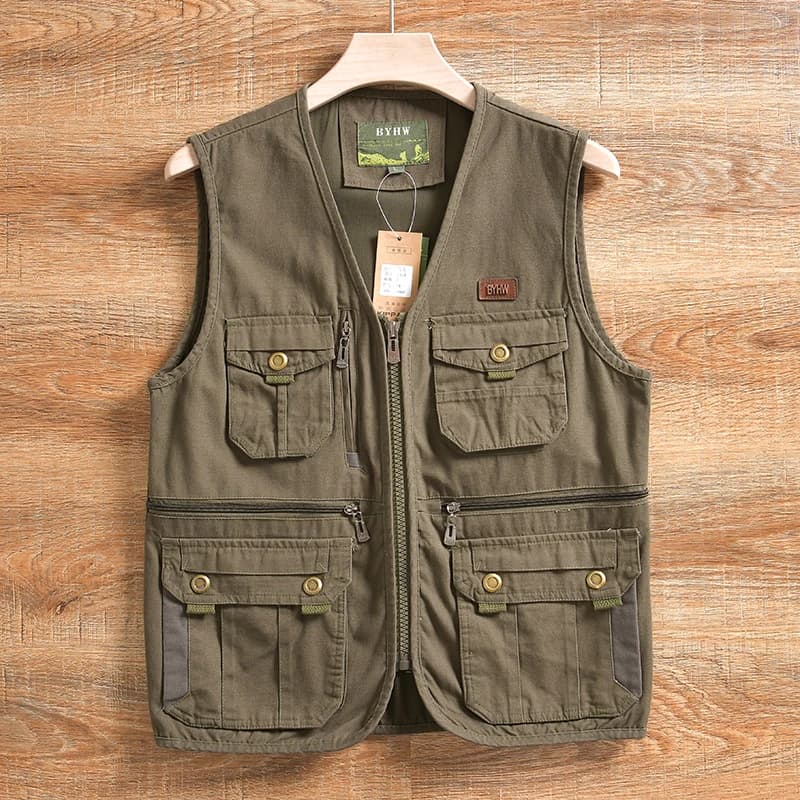 Pánská bavlněná vesta s kapsami - outdoorové oblečení pro volný čas, prodyšný letní styl XS-4XL