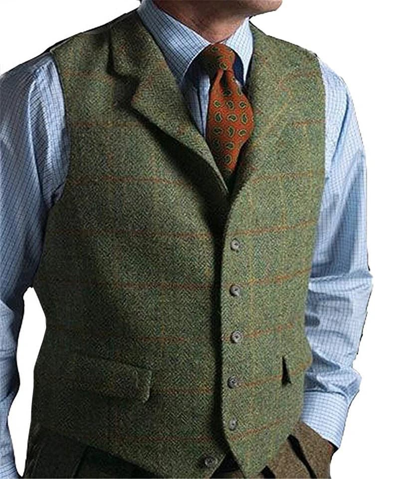 Pánská vesta z vlněného tweedu - elegantní slim fit vest pro společenské události