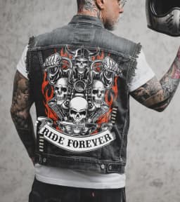 Pánská džínová vesta s motivem lebky - módní streetwear pro volný čas - náhled 2
