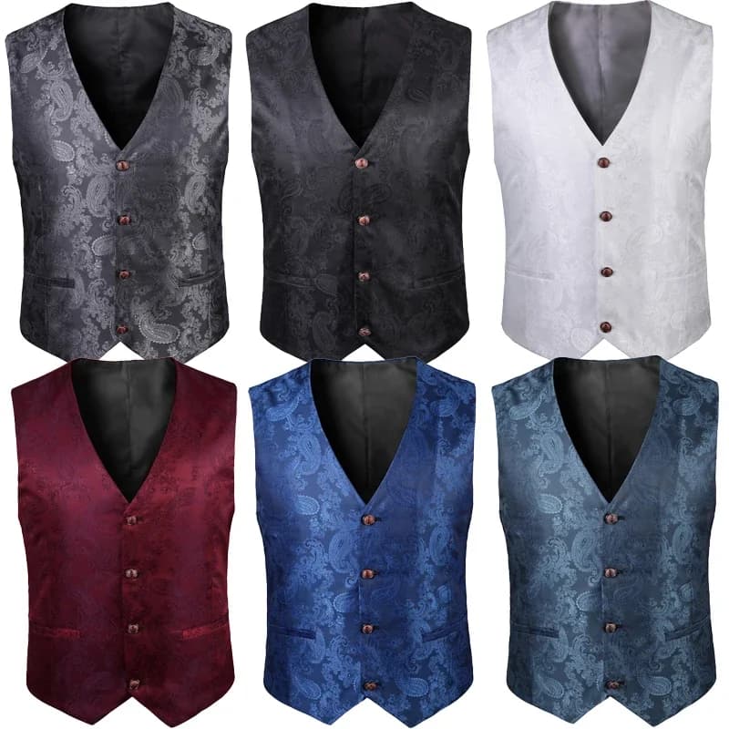 Elegantní pánská vesta černá V-výstřih společenský slim fit módní doplněk
