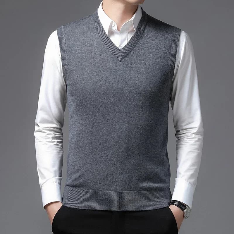 Pánská vesta svetr slim fit elegantní jednobarevný V-výstřih podzim/zima