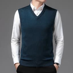 Pánská vesta svetr slim fit elegantní jednobarevný V-výstřih podzim/zima - náhled 3