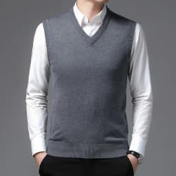 Pánská vesta svetr slim fit elegantní jednobarevný V-výstřih podzim/zima - náhled 2