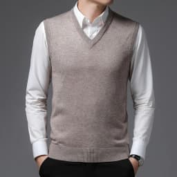Pánská vesta svetr slim fit elegantní jednobarevný V-výstřih podzim/zima - náhled 4