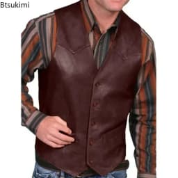 Pánská kožená vesta bez rukávů - stylový elegantní top pro společenské akce a volný čas - náhled 4