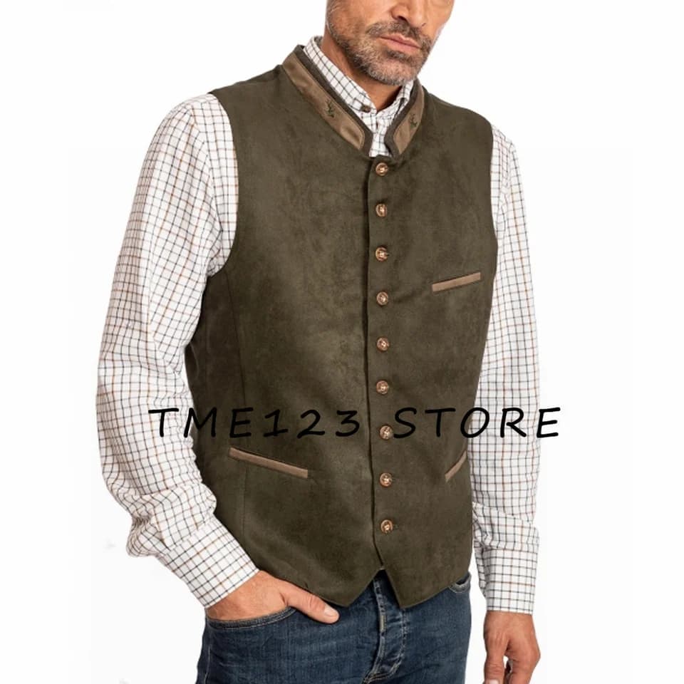 Pánská semišová vesta béžová elegantní slim fit společenské oblečení casual styl