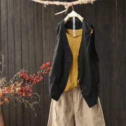 Pánská lněná vesta letní elegantní jednobarevná slim fit volnočasový styl 3 knoflíky - náhled 3