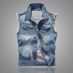 Pánská modrá riflová vesta slim fit - módní jarní/letní bunda bez rukávů - náhled 2