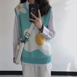 Pletená vesta unisex - stylový svetr bez rukávů Y2K módní trend oversize střih - náhled 3