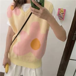 Pletená vesta unisex - stylový svetr bez rukávů Y2K módní trend oversize střih - náhled 4