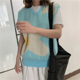 Pletená vesta unisex - stylový svetr bez rukávů Y2K módní trend oversize střih - náhled 6