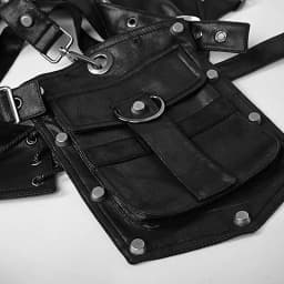 Kožená gotická vesta unisex - punk rock styl, kapsa, černá módní bunda bez rukávů - náhled 5