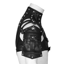 Kožená gotická vesta unisex - punk rock styl, kapsa, černá módní bunda bez rukávů - náhled 4