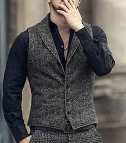 Pánská elegantní vesta s rybí kostí pro svatbu a společenské události - vlněný tweed - náhled 2