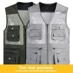Pánská rybářská vesta prodyšná síťovaná s kapsami na outdoor aktivity - zelená M/L/XL - náhled 5