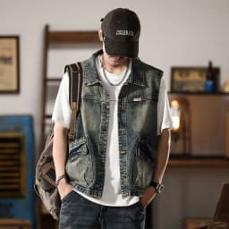 Pánská volnočasová džínová vesta retro styl podzimní módní vrstvení slim fit - náhled 2