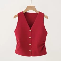 Dámská zlatá vestka s výstřihem do V - elegantní pletená bunda bez rukávů pro jarní styl - náhled 7