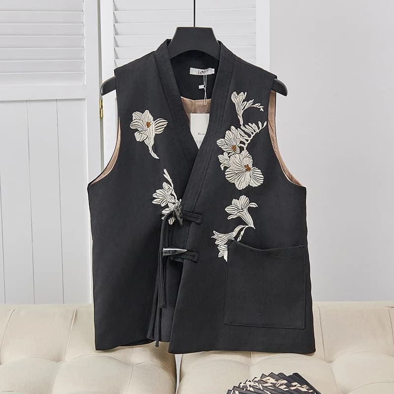 Elegantní dámská vesta s výšivkou a knoflíky ve stylu tradiční čínské módy