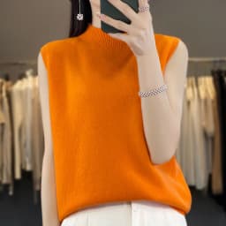 Dámská kašmírová vesta vlněná pletená vesta bez rukávů elegantní kancelářský top - náhled 3