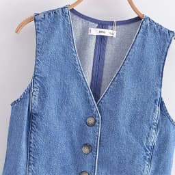 Dámská džínová vesta bez rukávů modrá elegantní retro styl kancelářský outfit XS-2XL - náhled 4