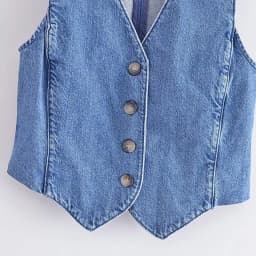 Dámská džínová vesta bez rukávů modrá elegantní retro styl kancelářský outfit XS-2XL - náhled 5