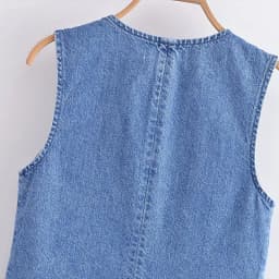 Dámská džínová vesta bez rukávů modrá elegantní retro styl kancelářský outfit XS-2XL - náhled 7