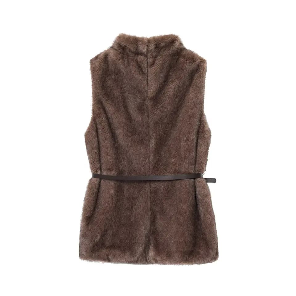Dámský luxusní svetr bez rukávů - elegantní pletený top se štíhlicím páskem, módní vrstva do chladného počasí