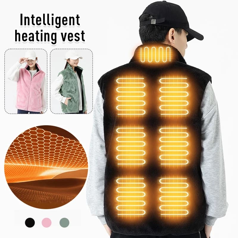 Zimní vyhřívaná fleecová vesta unisex - teplá bezrukávová bunda s termo izolací