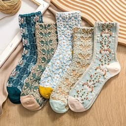Dámské letní ponožky 3D reliéf set 5 párů - módní Forest styl prodyšné bavlněné - náhled 3