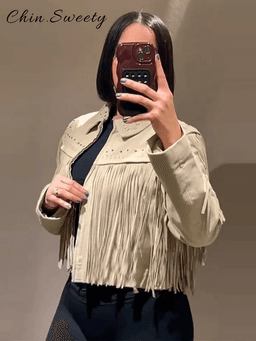 Dámská volnočasová jarní bunda s třásněmi a zipem - elegantní retro střih - náhled 5