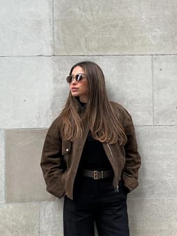 Dámská semišová bomber bunda vintage styl jarní kabát módní casual streetwear - náhled 3