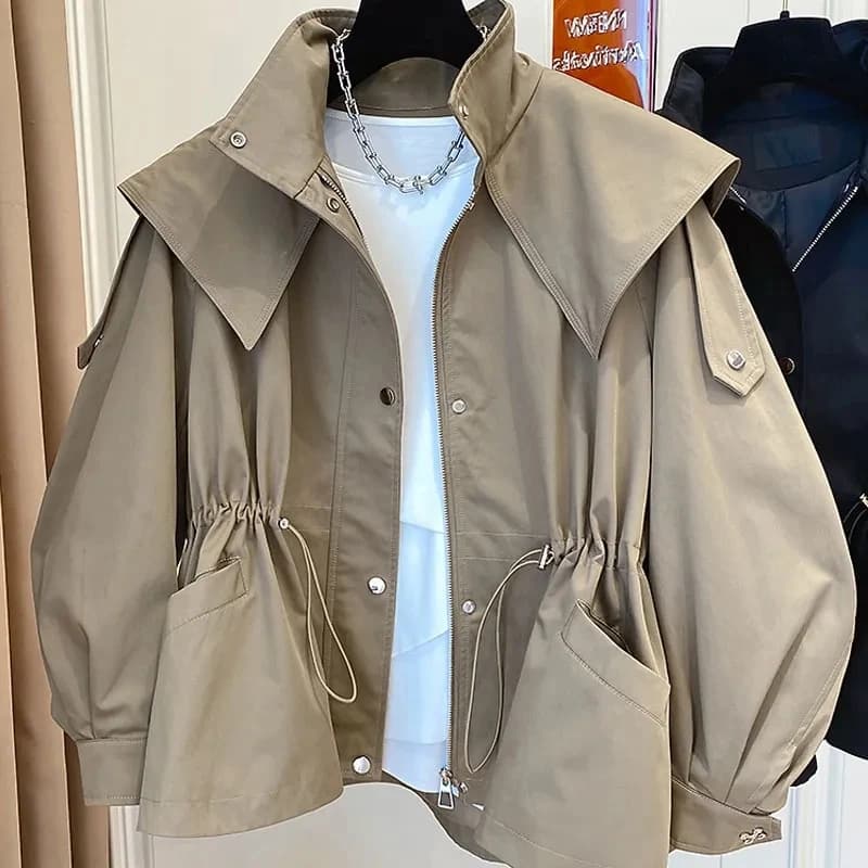 Dámská jarní podzimní nepromokavá bunda s kapucí a zipem - pohodlný oversized styl