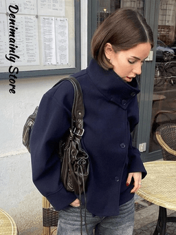 Dámský vlněný kabát s límcem - elegantní zimní bunda do města, béžová S-XL - náhled 7