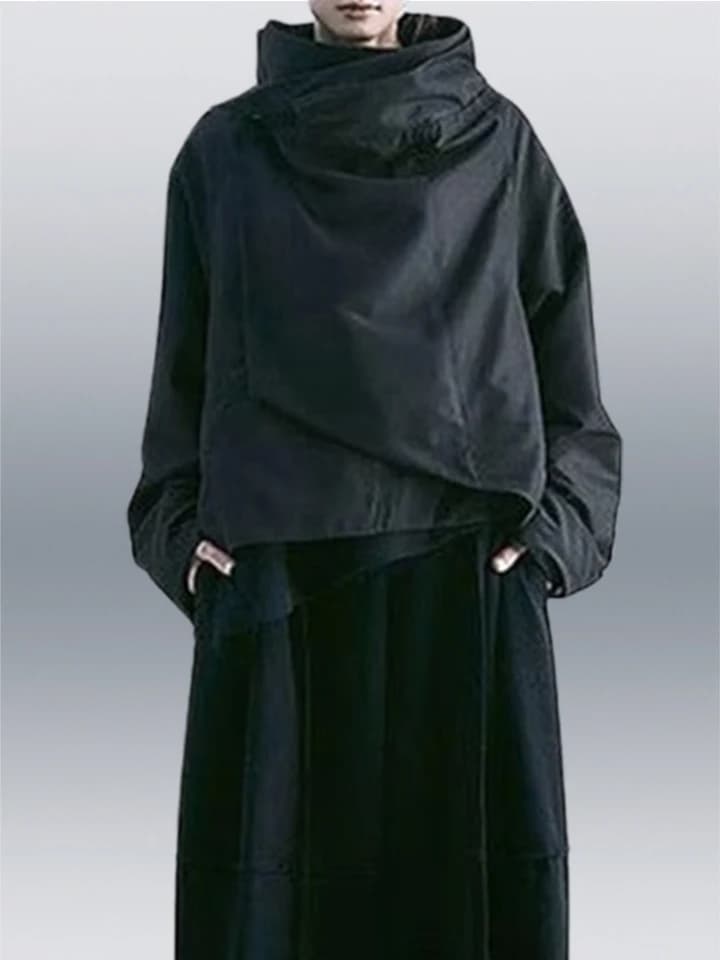 Dámská podzimní bunda s vysokým límcem - elegantní volný střih, asymetrický design, teplý kabát