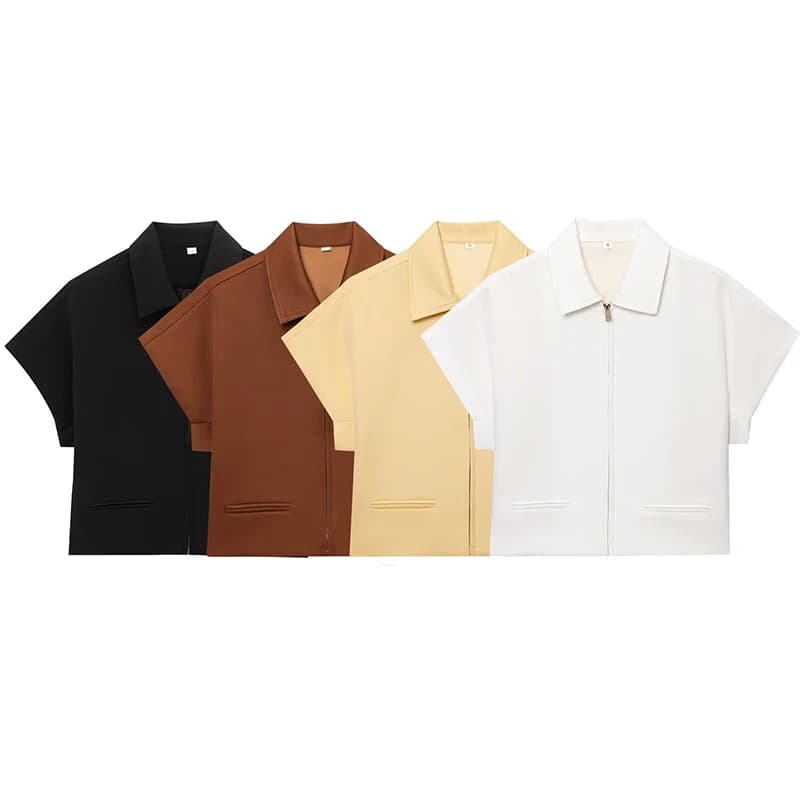 Dámská jarní bunda krátký rukáv módní crop sako elegantní lehký kabátek