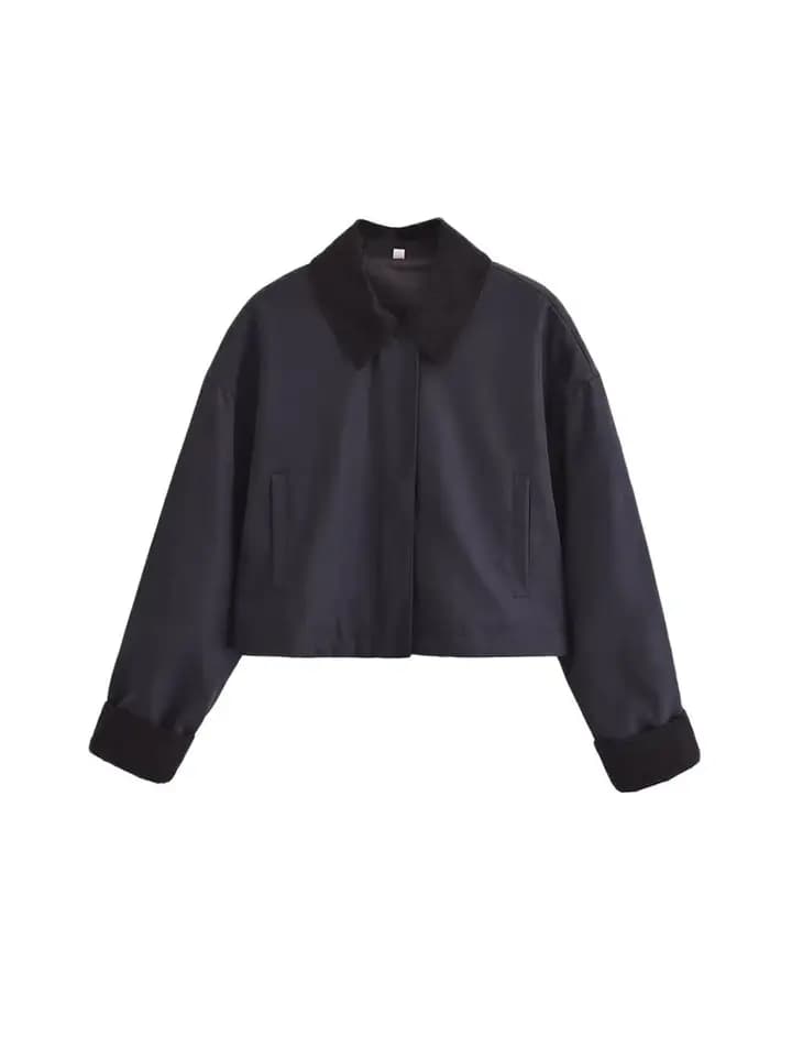 Dámská manšestrová crop bunda s kapucí a předním zipem - módní podzimní kabátek