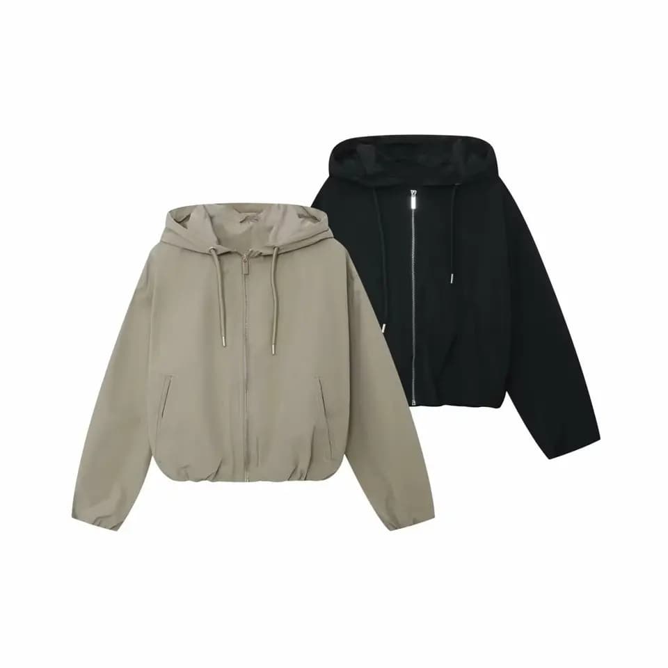 Dámská bomber bunda s kapucí - stylový jarní kabát v elegantním vintage designu