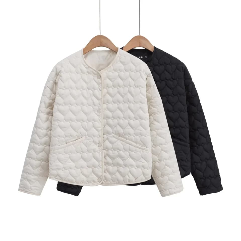 Dámská prošívaná bunda ve volném střihu - módní podzimní kabát ve tvaru srdce, elegantní vrstva do města