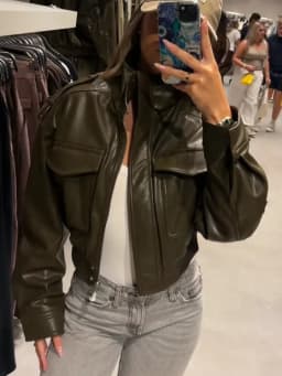 Dámská kožená bomber bunda Y2K crop styl motorkářská móda podzim/zima - náhled 6