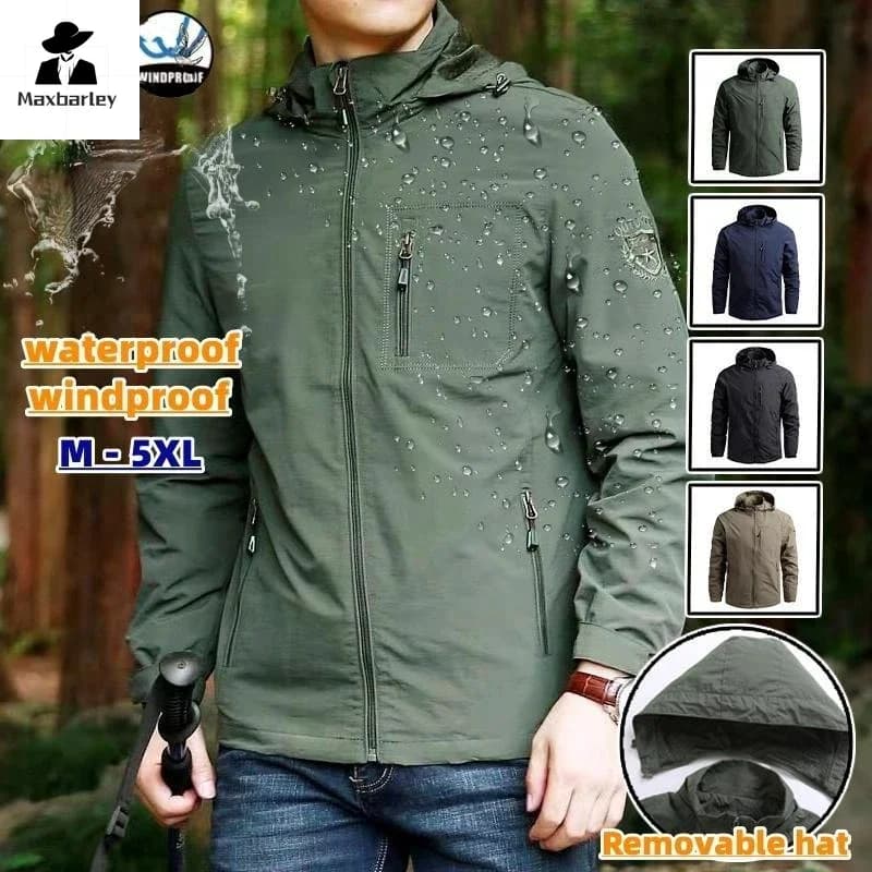 Pánská jarní nepromokavá bunda s kapucí - lehká outdoorová sportovní bunda do deště XS-5XL