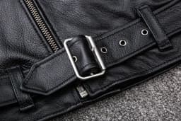 Pánská kožená motorkářská bunda slim fit se šikmým zipem a límcem z telete - náhled 7