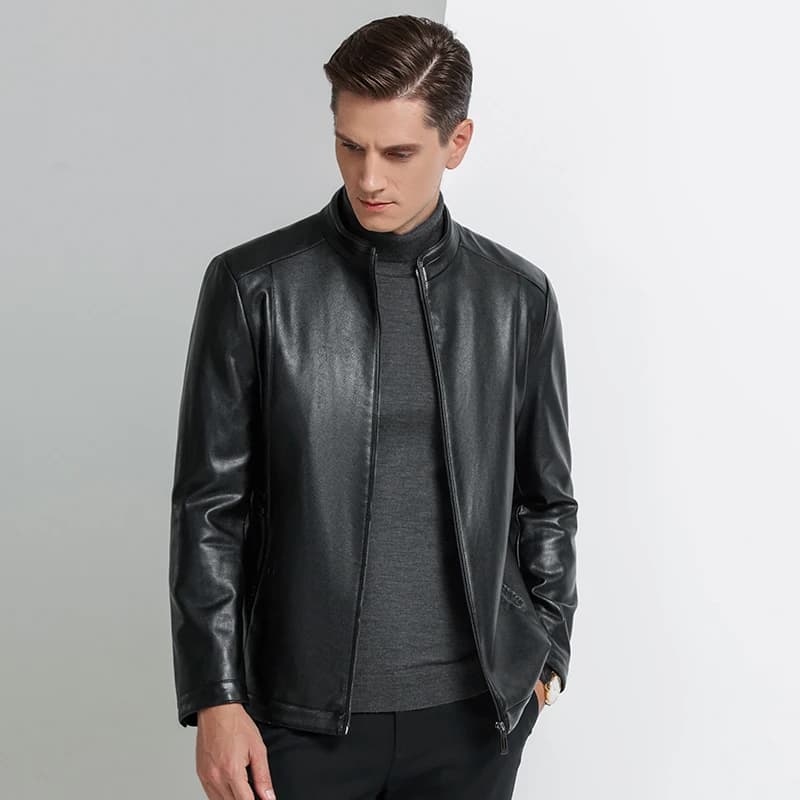 Pánská kožená bunda z ovčí kůže - elegantní slim fit kožený kabát pro muže, jarní/podzimní model