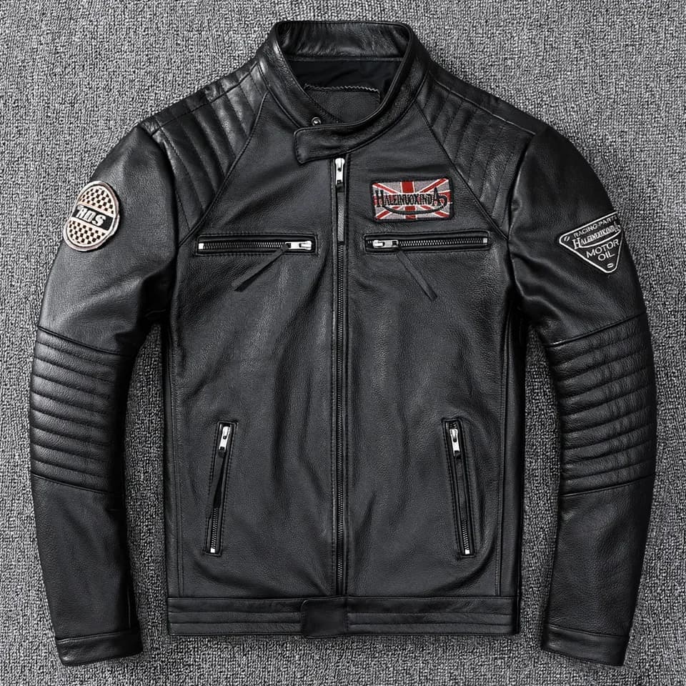 Pánská kožená bunda slim fit - elegantní motorkářský styl, černá a hnědá barva