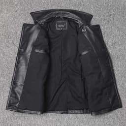 Pánská kožená bunda z pravé kůže slim fit elegantní zimní kabát černý - náhled 4